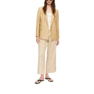 Structured Stripe Seersucker Culotte Trousers for Women COMMA image-6