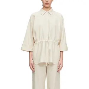Linen Blend Shirt Collar Bib Apron for Women COMMA image-2