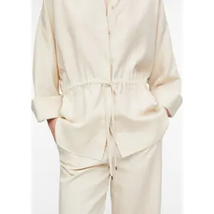 Linen Blend Shirt Collar Bib Apron for Women COMMA image-3