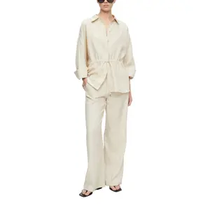 Linen Blend Shirt Collar Bib Apron for Women COMMA image-6