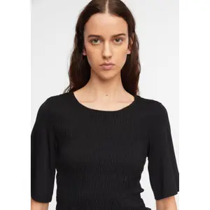 Smocked Detail Viscose Jersey T-Shirt for Women COMMA image-3