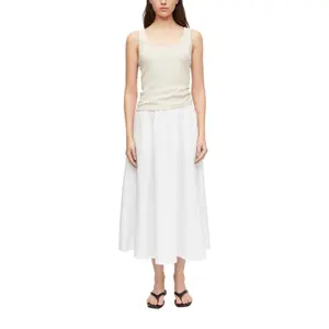 Women's Flared Midi Skirt in Stretch Poplin with Italian Pockets COMMA image-2