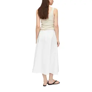 Women's Flared Midi Skirt in Stretch Poplin with Italian Pockets COMMA image-5
