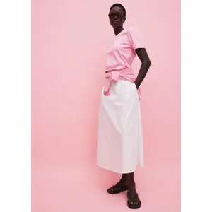 Women's Flared Midi Skirt in Stretch Poplin with Italian Pockets COMMA image-6