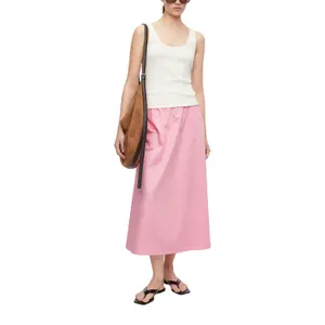 Women's Flared Midi Skirt in Stretch Poplin with Italian Pockets COMMA image-6