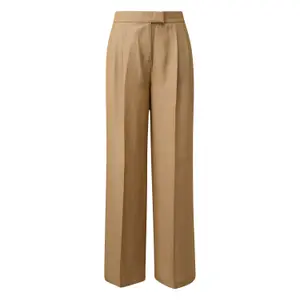 Wide-Leg Linen Blend Trousers with Pleats and Tucks for Women COMMA image-0