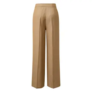 Wide-Leg Linen Blend Trousers with Pleats and Tucks for Women COMMA image-1