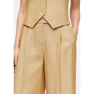Wide-Leg Linen Blend Trousers with Pleats and Tucks for Women COMMA image-3