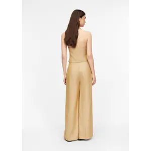 Wide-Leg Linen Blend Trousers with Pleats and Tucks for Women COMMA image-4