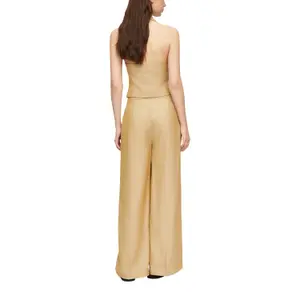 Wide-Leg Linen Blend Trousers with Pleats and Tucks for Women COMMA image-5