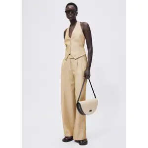 Wide-Leg Linen Blend Trousers with Pleats and Tucks for Women COMMA image-6