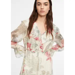 Long Sleeve Ruffle Dress with Textured Print Women's COMMA image-3