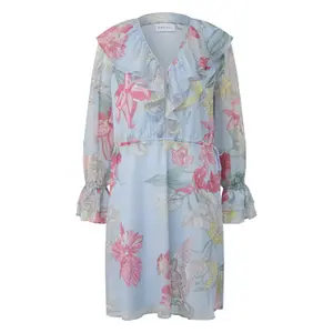 Long Sleeve Ruffle Dress with Textured Print Women's COMMA image-0