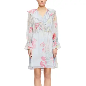 Long Sleeve Ruffle Dress with Textured Print Women's COMMA image-2