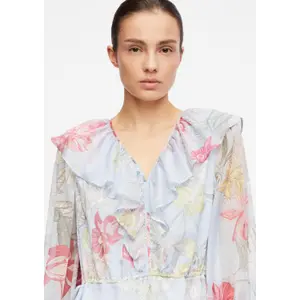 Long Sleeve Ruffle Dress with Textured Print Women's COMMA image-3