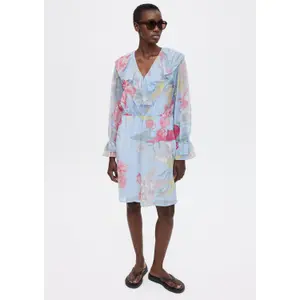 Long Sleeve Ruffle Dress with Textured Print Women's COMMA image-6