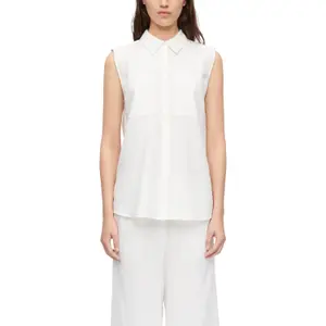 Sleeveless Long Linen Blend Shirt with Chest Pockets Women's COMMA image-2