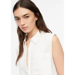 Sleeveless Long Linen Blend Shirt with Chest Pockets Women's COMMA image-3