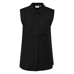 Sleeveless Long Linen Blend Shirt with Chest Pockets Women's COMMA image-0
