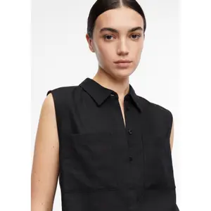 Sleeveless Long Linen Blend Shirt with Chest Pockets Women's COMMA image-3