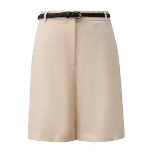 Structured Mixed Linen Short with Woven Faux Leather Belt for Women COMMA image-0