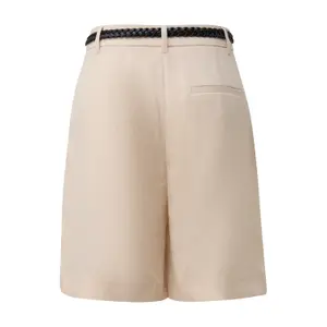 Structured Mixed Linen Short with Woven Faux Leather Belt for Women COMMA image-1