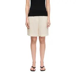 Structured Mixed Linen Short with Woven Faux Leather Belt for Women COMMA image-2