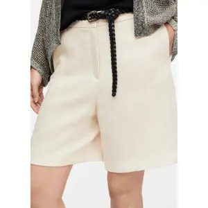 Structured Mixed Linen Short with Woven Faux Leather Belt for Women COMMA image-3