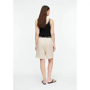 Structured Mixed Linen Short with Woven Faux Leather Belt for Women COMMA image-4