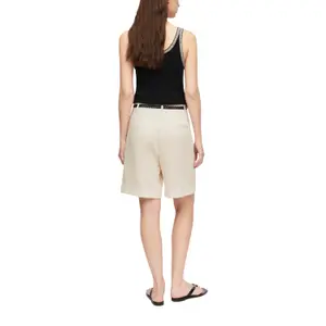 Structured Mixed Linen Short with Woven Faux Leather Belt for Women COMMA image-5