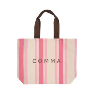Striped Canvas Tote Bag for Women COMMA image-0