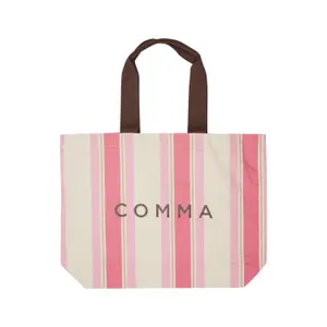 Striped Canvas Tote Bag for Women COMMA image-1