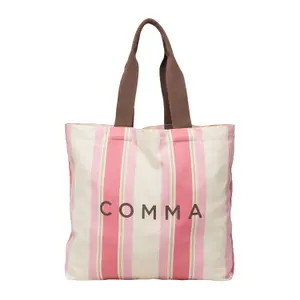 Striped Canvas Tote Bag for Women COMMA image-2