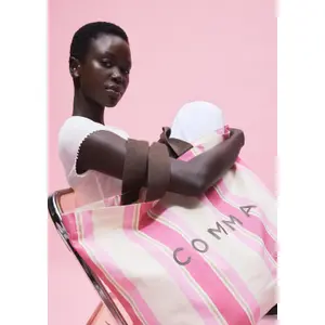 Striped Canvas Tote Bag for Women COMMA image-6