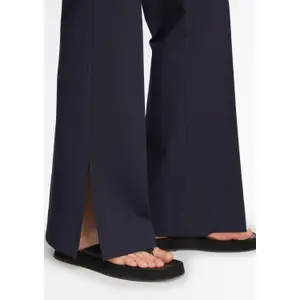 Women's Mid-Rise Flared Jersey Trousers with Hem Slits COMMA image-3