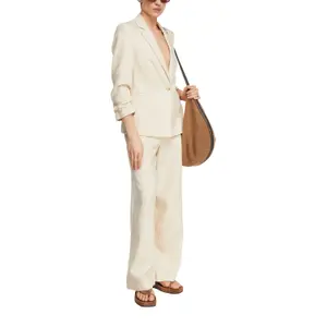 Structured Wide-Leg Suit Trousers in Mixed Lyocell for Women COMMA image-6
