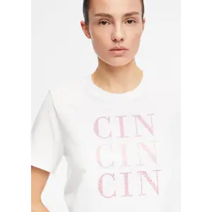 Jersey T-shirt with Rhinestone Print Women COMMA Cin-Cin-Cin image-3