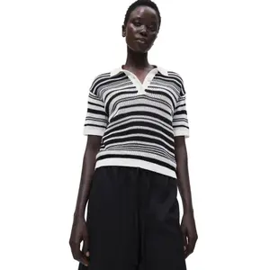 Women's Striped Mesh Polo COMMA image-0