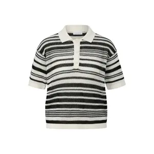 Women's Striped Mesh Polo COMMA image-1