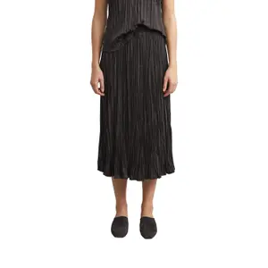 Wrinkled Effect Pleated Midi Skirt with Drawstring for Women COMMA image-2