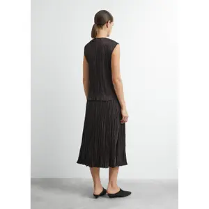 Wrinkled Effect Pleated Midi Skirt with Drawstring for Women COMMA image-4