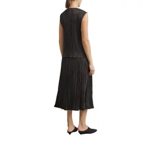 Wrinkled Effect Pleated Midi Skirt with Drawstring for Women COMMA image-5