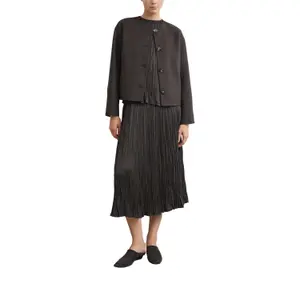 Wrinkled Effect Pleated Midi Skirt with Drawstring for Women COMMA image-6
