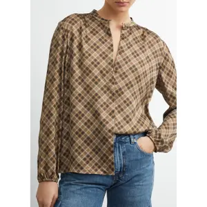 Printed Blouse with High Collar Puff Sleeves for Women COMMA image-3