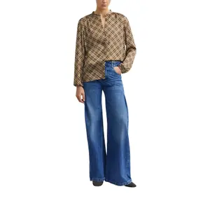 Printed Blouse with High Collar Puff Sleeves for Women COMMA image-6