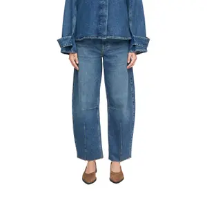 Mid-Rise Frayed Hem Tapered Jeans Women COMMA image-2