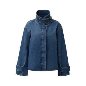Women's Denim Jacket with High Collar and Stitched Pockets COMMA
