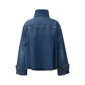 Women's Denim Jacket with High Collar and Stitched Pockets COMMA image-1