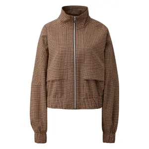Checked Jacket with High Collar, Zip Fastening for Women COMMA