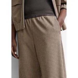 Wide Checked Trousers with Elasticated Waist for Women COMMA image-3